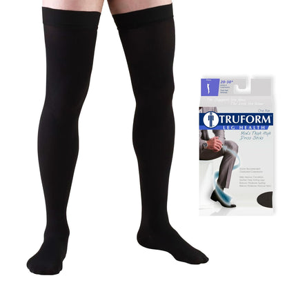 Truform Compression Socks, 20-30 Mmhg, Men's Dress Socks, Thigh High Over Knee Length Black, Pack of 1