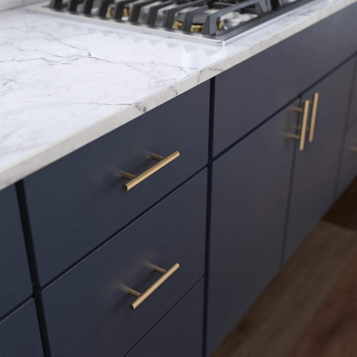 Franklin Barra maciza de latón (paquete de 10) manijas de gabinete de 7,6 cm con agujero central | Puerta de cocina de bronce champaña, cajones, aparadores, muebles BAR076Z-CZ-B