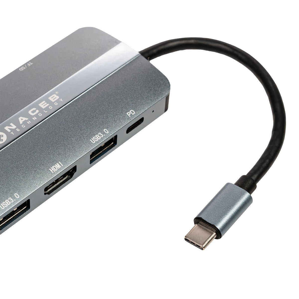 NACEB Technology - Hub USB-C 8 En 1 para Laptop - HDMI 4K RJ45 Ethernet 3 USB 3.0 Lector SD TF Carga PD 100W - NA-0129 Gris
