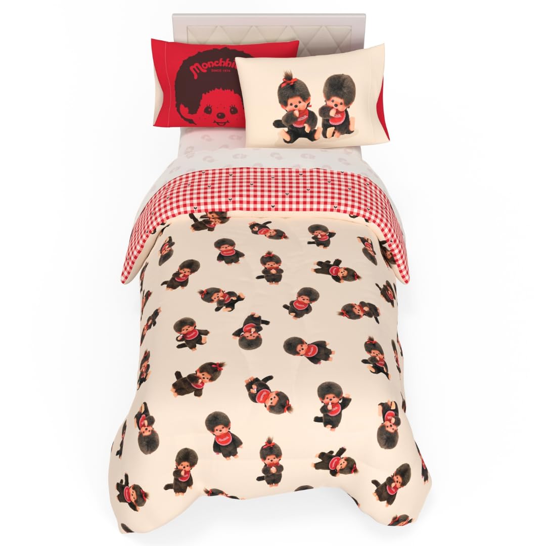 Franco Juego de Ropa de Cama Miffy, Edredón Reversible con Funda - 5 Piece Twin Size - Monchhichi