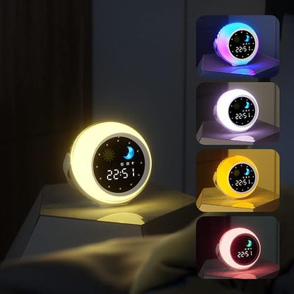 Reloj Despertador para niños para decoración de recámara, Reloj Digital para niños pequeños con Salida del Sol y Luna, máquina de Sonido de Ruido Blanco y luz Nocturna para niña/niño, Entrenador de