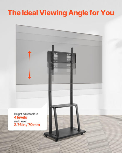 VEVOR Soporte de TV Móvil con Ruedas para Televisores de 812,8-1905 mm y hasta 68,04 kg, Soporte de Monitor Portátil de Altura Ajustable con Estante para Salón y Oficina (máx. VESA 600 x 400 mm)
