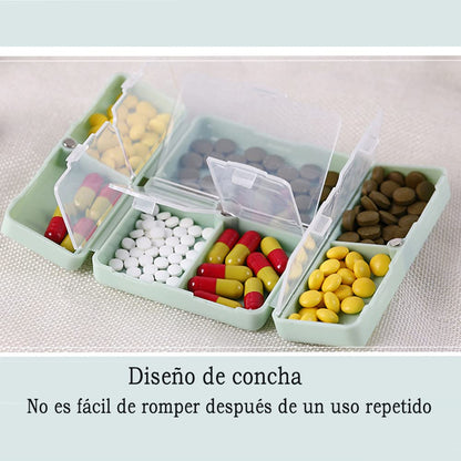 GeorgeX Pastillero Semanal de 7 Días, Pastillero Portátil de Viaje, Caja de Almacenamiento de Medicamentos con Siete Compartimentos para Medicamentos Vitamínicos y Suplementos (Verde)