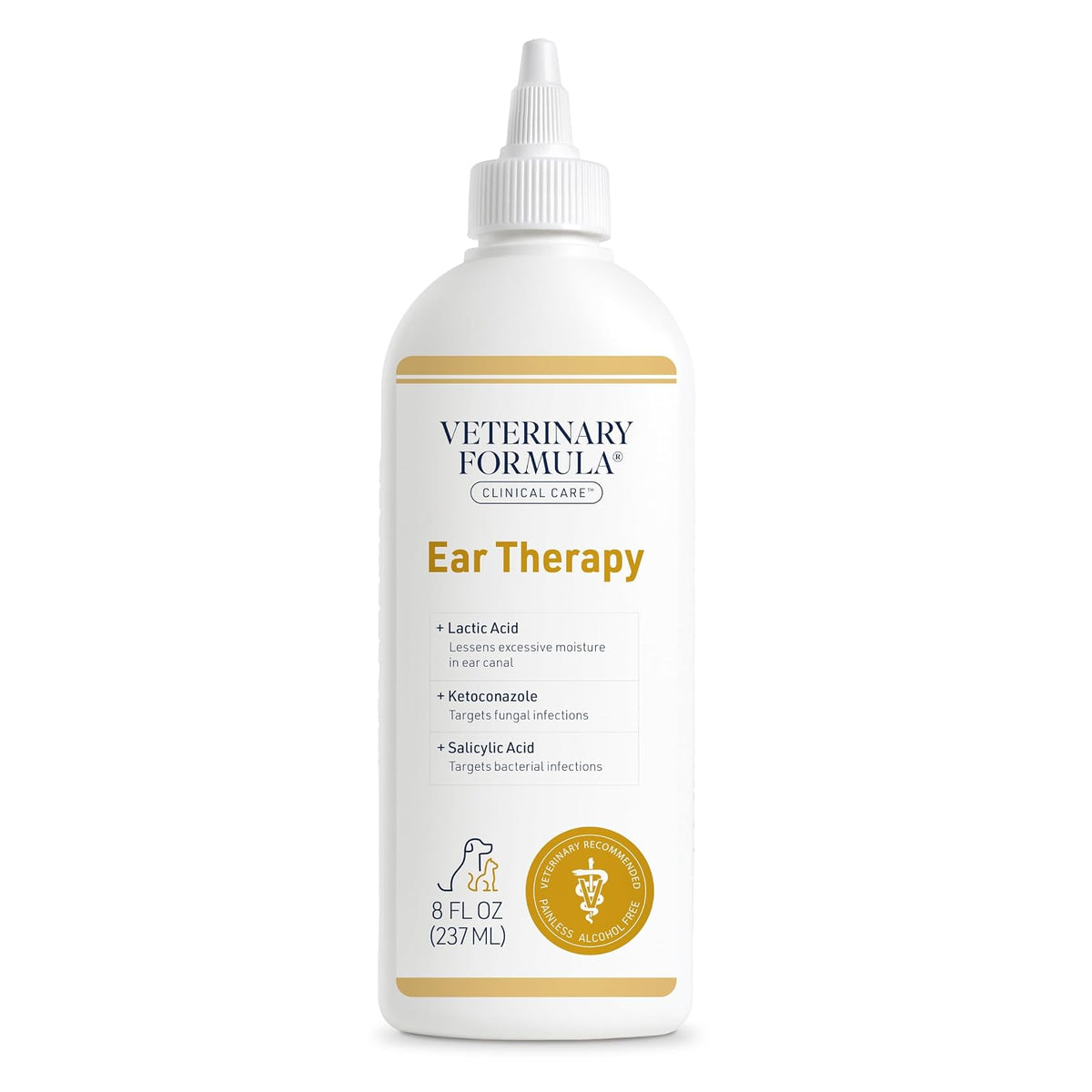 Terapia de oído de Cuidado clínico de fórmula Veterinaria, 8 oz. – Limpiador de oídos para Perros y Gatos – Ayuda a calmar la picazón y Limpiar el Canal auditivo de residuos y acumulaciones