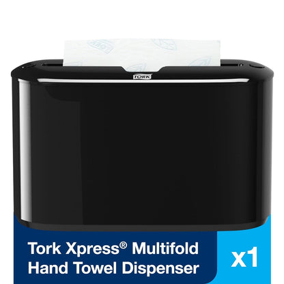 Tork Xpress 302028 Dispensador de Toallas de Mano, Negro | Dispensación única, compatible con recambios H2, diseño que ahorra espacio