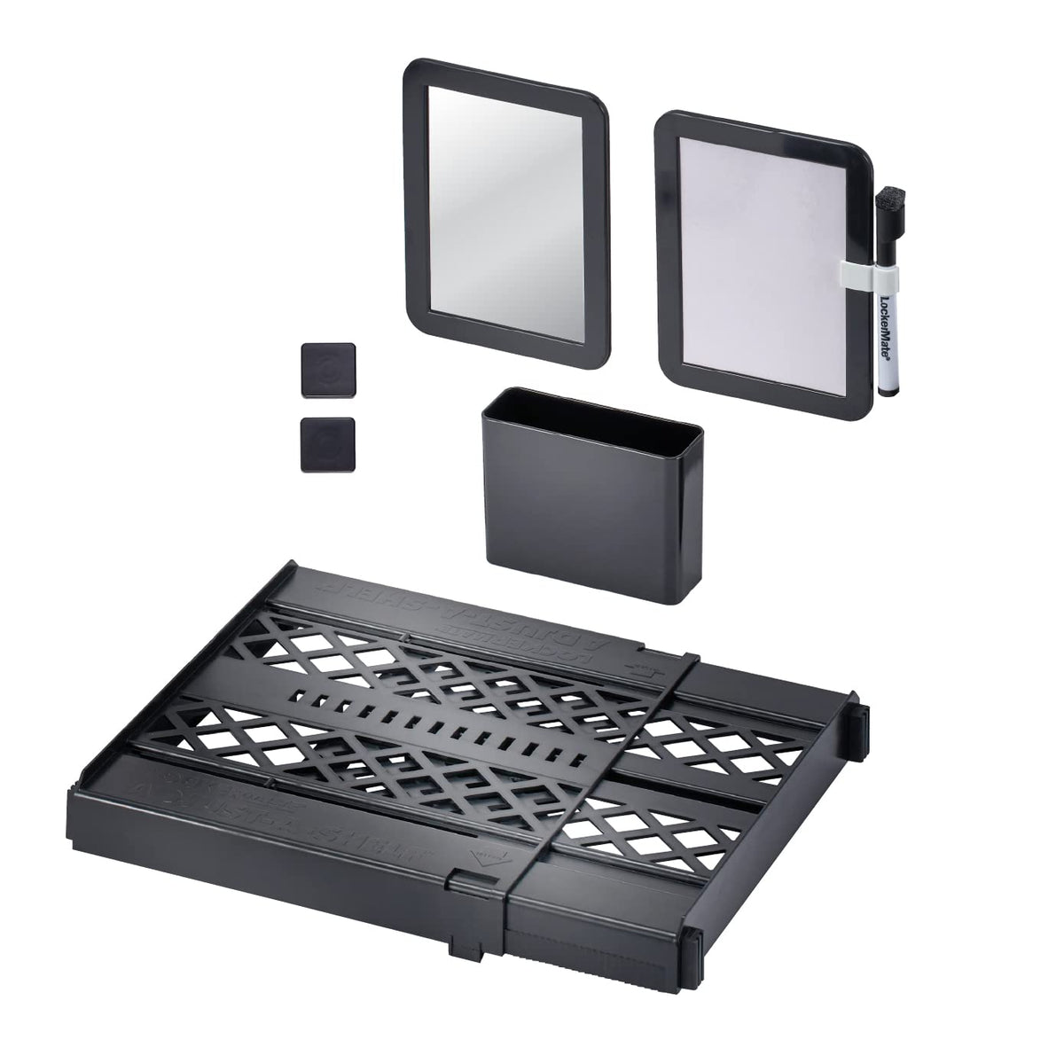LockerMate - Estante y Organizador de clóset Ajustable para Adaptarse a tu casillero, Incluye cajón de Almacenamiento, Color Rosa - Negro - - Estante + kit de 6 piezas
