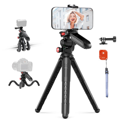 NEEWER - Mini trípode Flexible para iPhone y cámara con Mando a Distancia/asa/Soporte para teléfono/Adaptador de cámara de acción, trípode portátil de computadora de Bolsillo para Viajes y vlogging