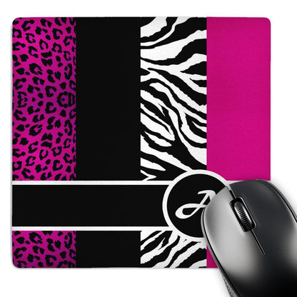 3dRose 8 x 8 x 0.25 Inches Mouse Pad, Elegant Animal Print Monogram Hot Pink A (mp_35610_1)