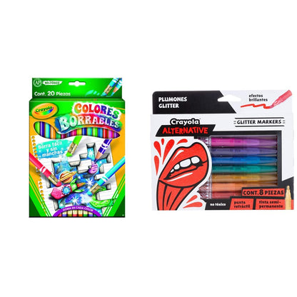 Crayola 20 Lápices de Color Borrables con Sacapuntas - Lápices + 8 Plumones