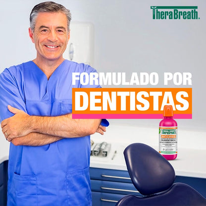 TheraBreath Enjuague Bucal sin Alcohol Anticaries Menta Reluciente, 473 ml. | Ayuda a Combatir la Caries, Fortalece el Esmalte Dental y Refresca el Aliento. Sin Ardor ni Colorantes Artificiales