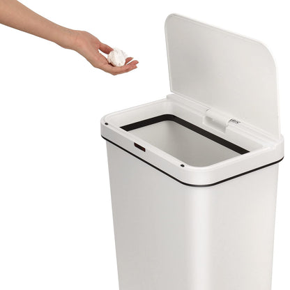 SIMPLI-MAGIC 79502 Bote de basura con sensor sin contacto de 13 galones, cubeta de basura rectangular, perfecto para el hogar, cocina, oficina, color blanco