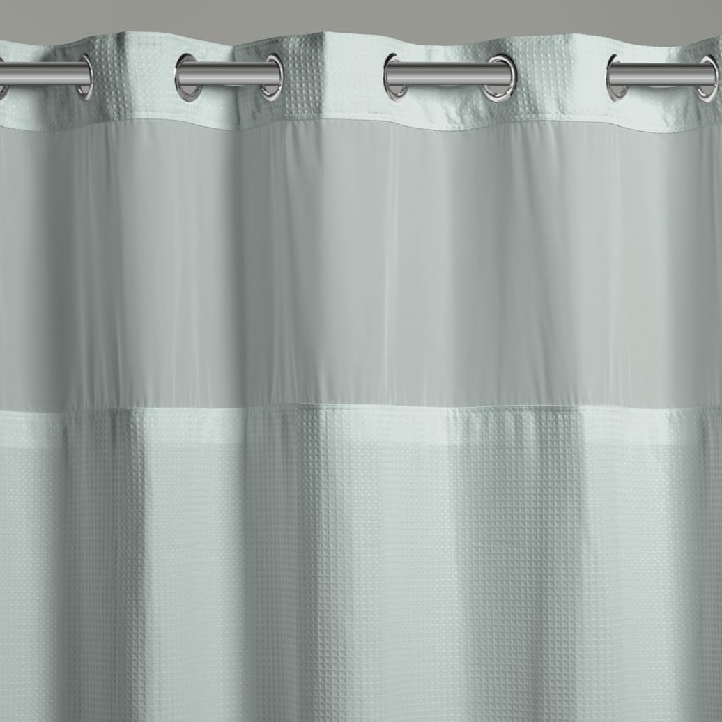 Hookless Waffle - Cortina de Ducha de 71 x 74 Pulgadas, Color Azul Niebla