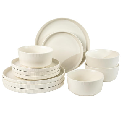 Gibson Home Dempsey Road - Vajilla de gres 12 piezas, servicio para 4 - Blanco - Service for 4 (12pcs)