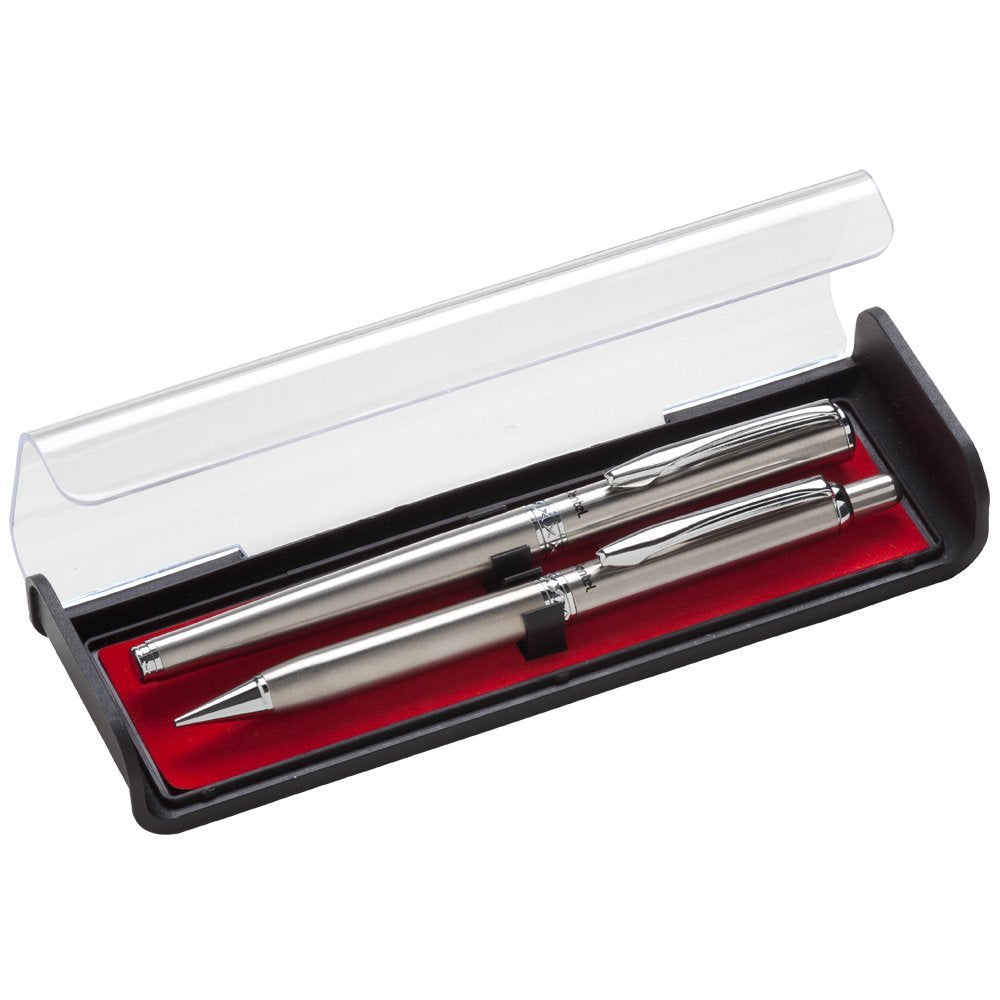 Pentel rodillo bolígrafo de Gel y juego de lápices con caja de regalo, lápiz 0.7 mm y 0.5 mm, Plateado