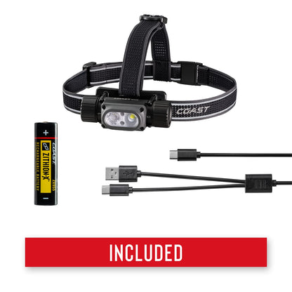 Coast WPH34R 2000 lúmenes impermeable ultra brillante IP68 USB recargable, doble potencia, 6 modos con haz de luz y de inundación, negro/gris