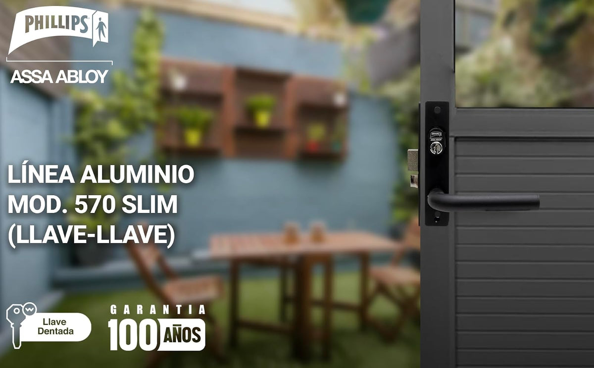 Phillips Cerradura Modelo Slim 570 Manija Redonda Para Puerta De Aluminio Negro