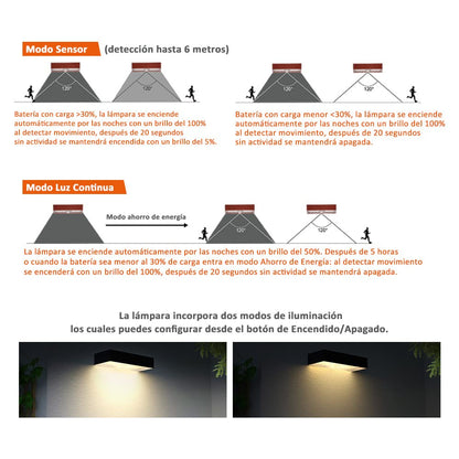 Tecnolite Lámpara Solar Arbotante LED 6W - Tecnolite, Luz de Día, Modos de Luz, Batería Integrada, Sensor de Movimiento, IP65 - IK06