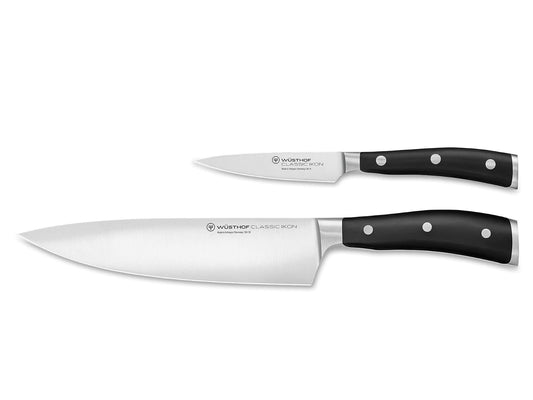 WÜSTHOF Classic Ikon - Set de Cuchillos de Chef (2 pzas), Cuchillo Puntilla 3" (9 cm), Cuchillo de Chef 8" (20 cm), Profesional