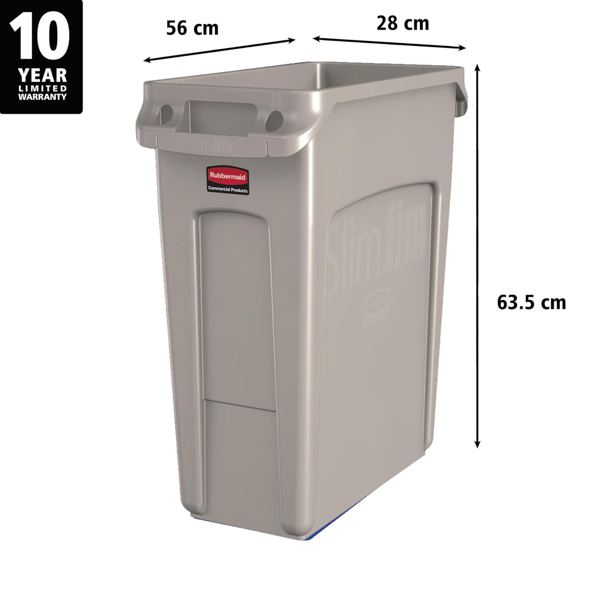 Rubbermaid Commercial Products Slim Jim® – Contenedor de Basura de Alta Resistencia, Bote con Canales de Ventilación y Cinchos para Fácil Extracción de Bolsas, Capacidad de 61 L, Beige 1971259