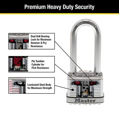 Master Lock M5XKADCCSEN Candado laminado de magnesio 2 Ancho de acero 0.95 cm de diámetro, Juego de grillete de 2.54 cm, Paquete de 1, 2-1/2-Inch Shackle, N/A
