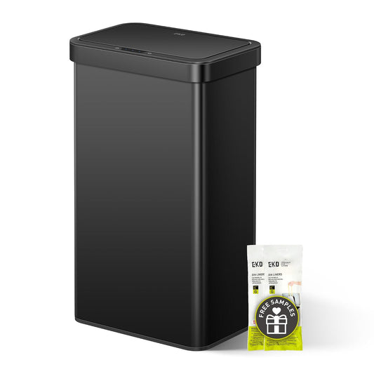 EKO Nova - Papelera con sensor de 21 galones/80 litros de acero inoxidable rectangular sin contacto con sensor de movimiento, color negro mate