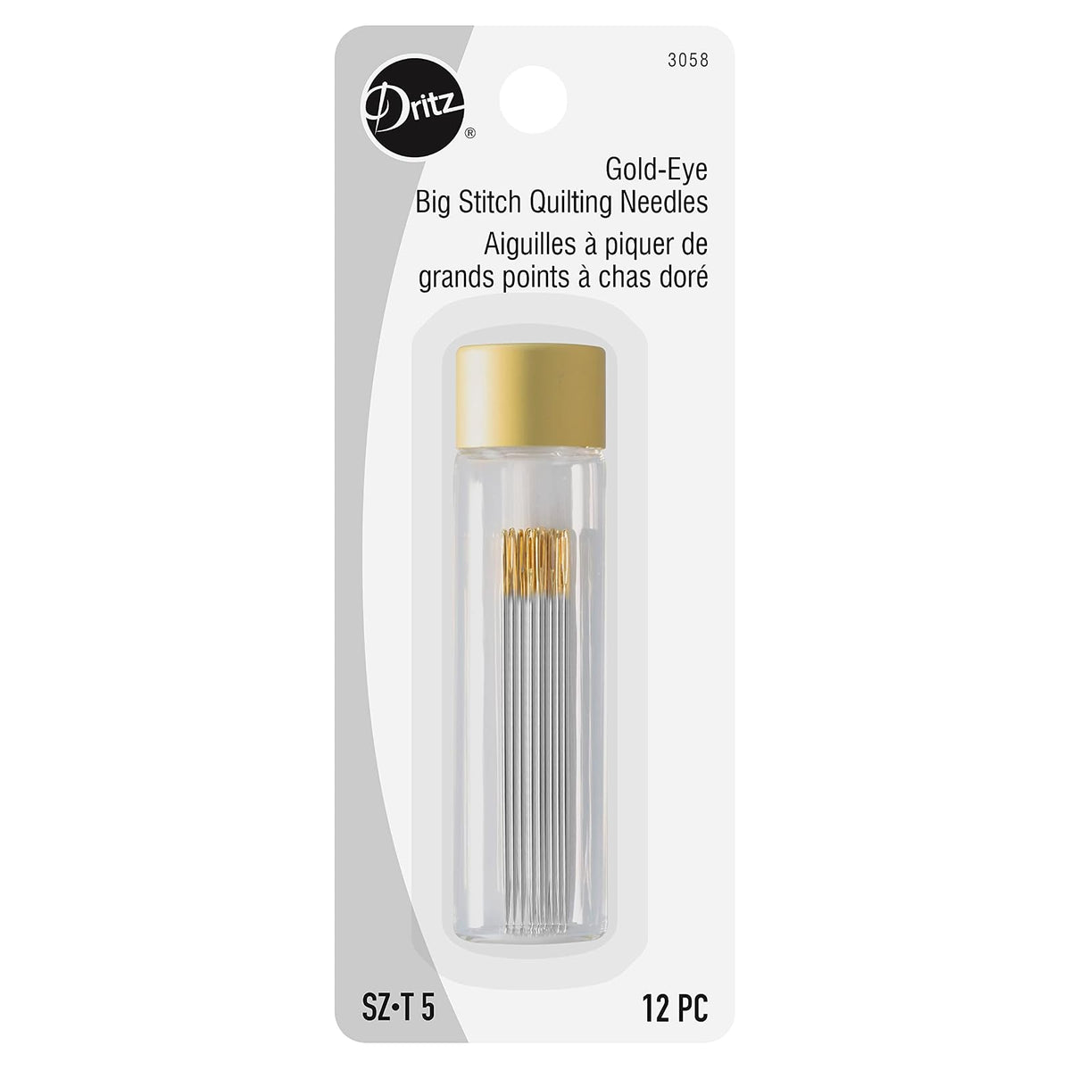 Dritz Gold Eye - Agujas para acolchar de puntadas grandes, tamaño 5, 12 unidades, color plateado