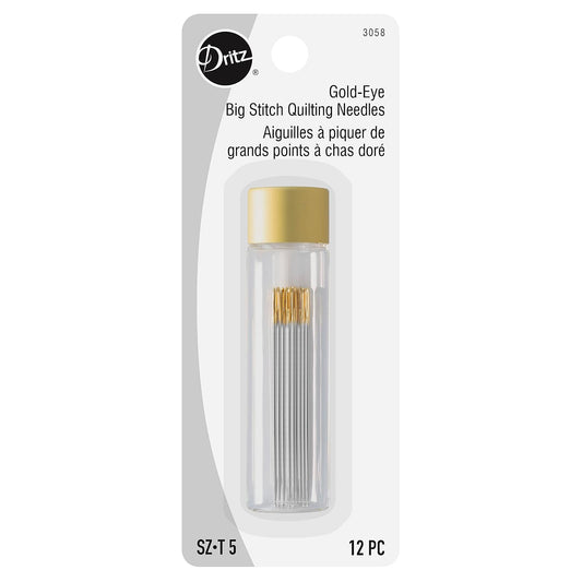 Dritz Gold Eye - Agujas para acolchar de puntadas grandes, tamaño 5, 12 unidades, color plateado