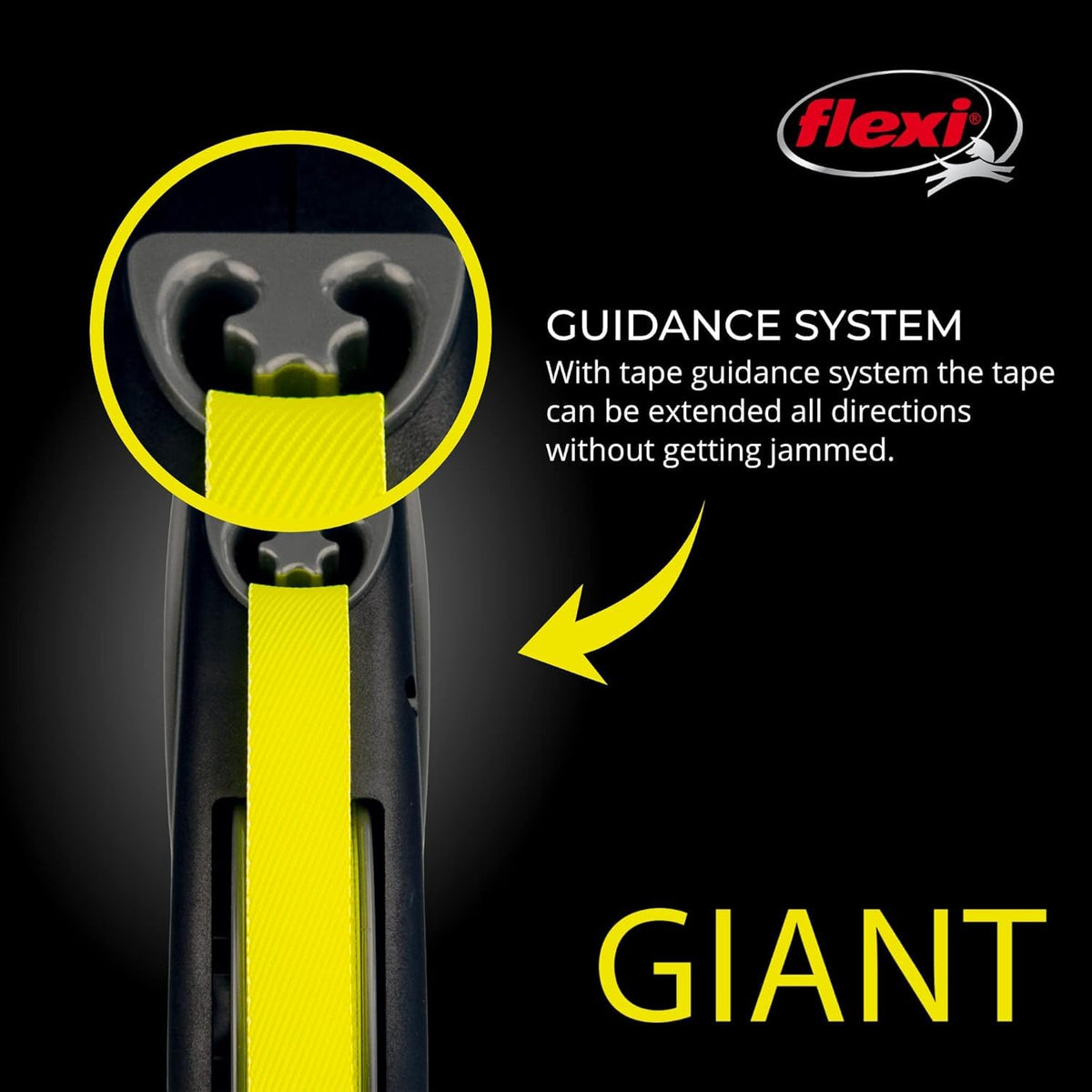 Flexi Giant Tape Leash , 26 ft, Large, Black/Neon