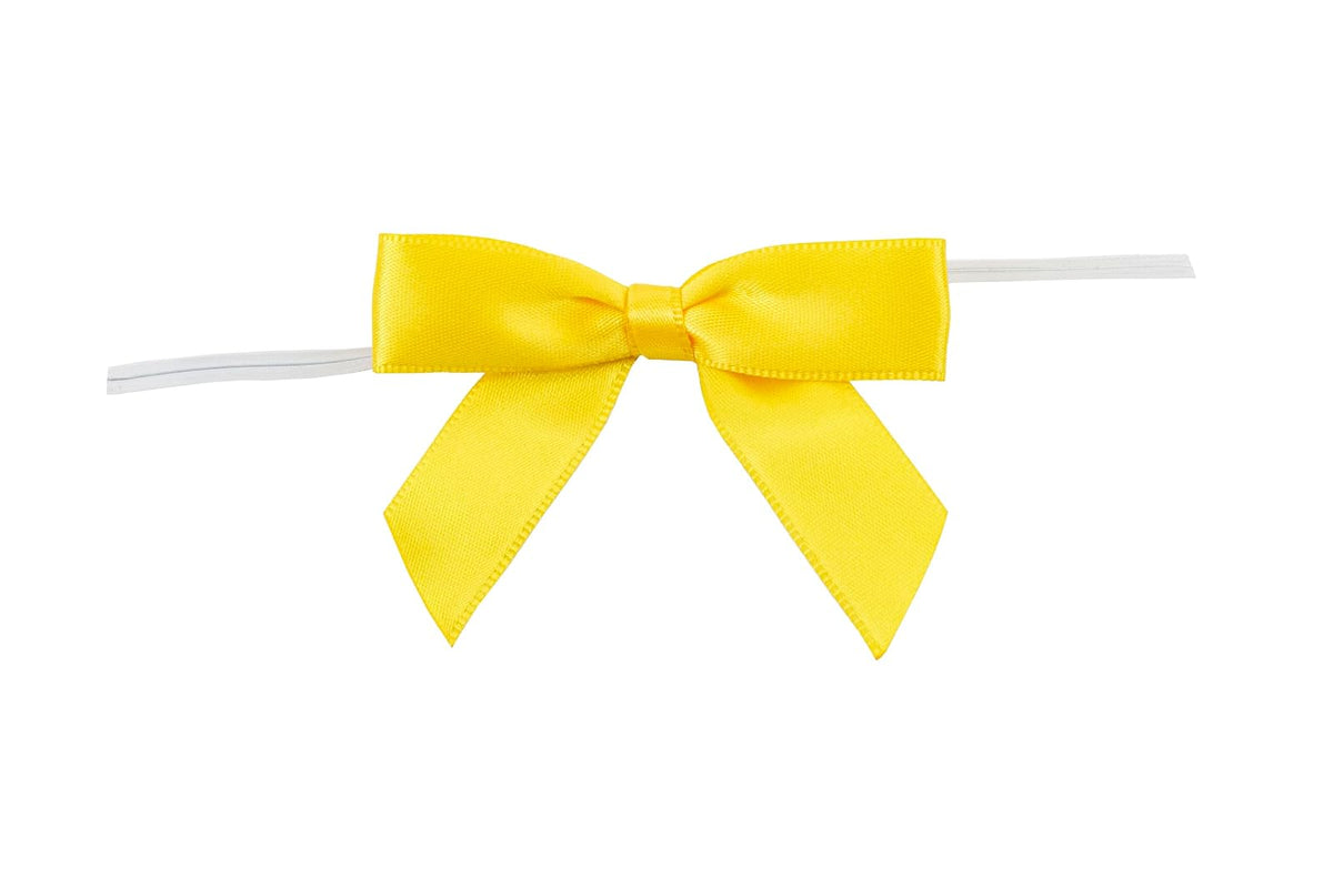 Reliant Ribbon 100 Piece Bow 2.5 Span X 1.75 Tails Twist Tie Ribbon, Yellow, 5/8" - Amarillo - 5 - 8 Inch X 100 Pieces