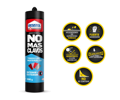 Resistol Uno Para Todo Universal, Adhesivo Sellador, Excelente Poder de Pegado y Sellado, Tecnología Flextec, Funcional para Reparación, Bricolaje y Montaje, 1x390g