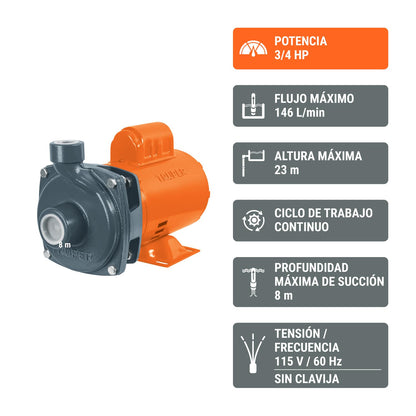Truper BOAC-3/4A, Bomba centrífuga para agua de 3/4 HP