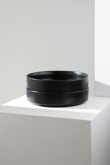 Stone Lain Celina - Juego de cuencos de gres de 4 piezas para cocina, cerámica para ramen, frutas, cereales, cena, apto para microondas y lavaplatos, color negro
