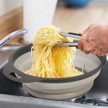 Glad Colador plegable – 2L | Escurridor de pasta pequeño para cocina, verduras y frutas | Cesta redonda plegable de plástico para un fácil almacenamiento, gris
