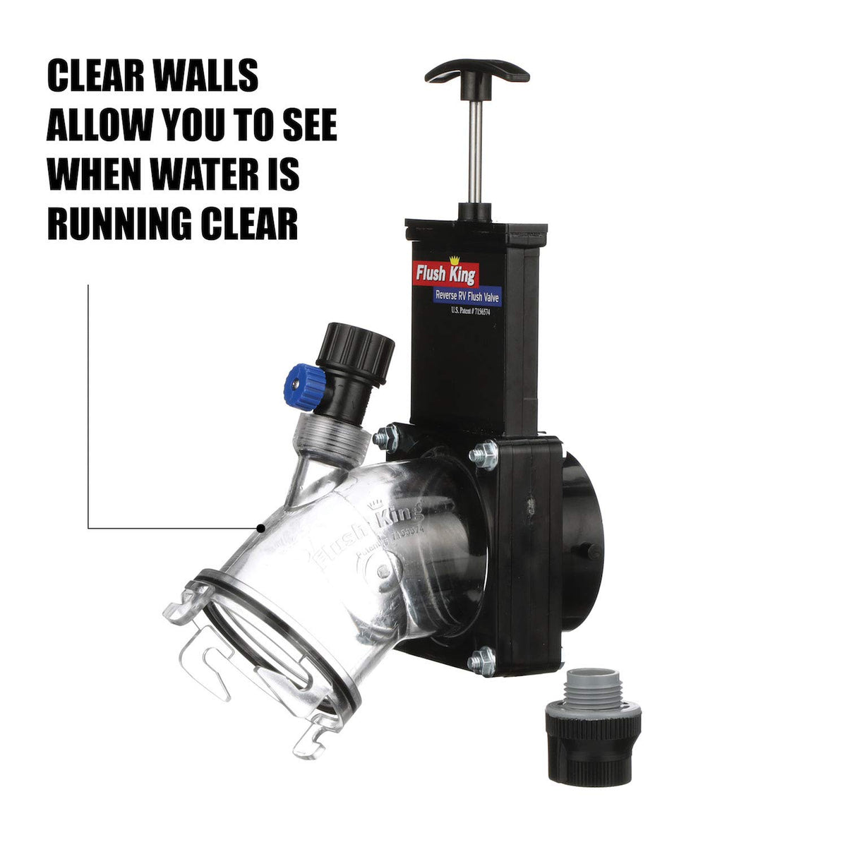 Valterra Flush King 45 Degree Reverse Flush Valve Attachment for RV, Camper, Trailer