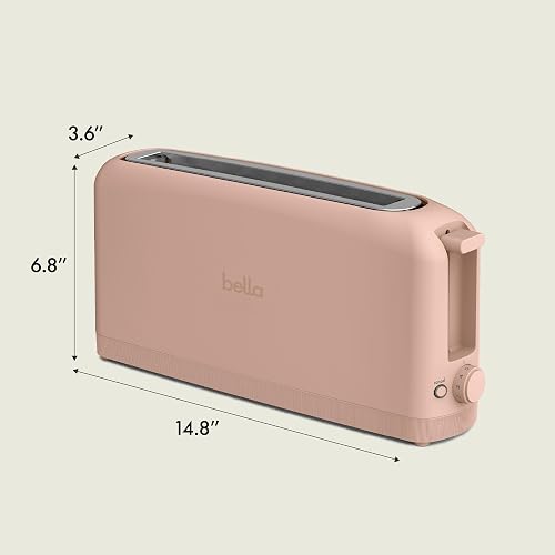 Bella tostador delgada de 2 rebanadas, se adapta a cualquier lugar™, control de sombra de 6 ajustes con botones de recalentamiento y cancelación, bandeja extraíble para migas, ranura de 10 pulgadas de