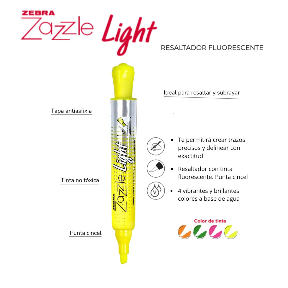 Zebra Resaltador Zazzle Light Marcatextos De Tinta Fosforescente Caja 12 Piezas Color Naranja.