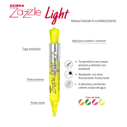 Zebra Resaltador Zazzle Light Marcatextos De Tinta Fosforescente Caja 12 Piezas Color Naranja.