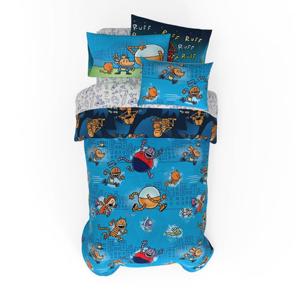 Franco Dog Man Supa Book - Juego de Ropa de Cama para niños, súper Suave y acogedora, edredón y sábanas de Microfibra Reversible con Funda, 5 Piezas tamaño Individual, (Producto con Licencia Oficial)