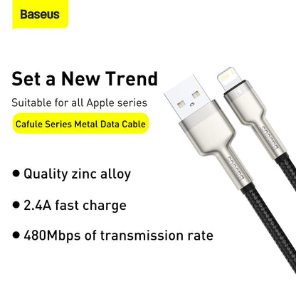 Cable De Datos Usb A Lightning 2.4a 1m Metal Negro Baseus
