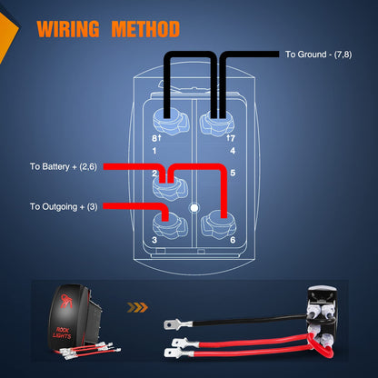 Nilight Interruptor LED 5 Pines SPST 20A/12V 10A/24V Rojo con Cables de Puente