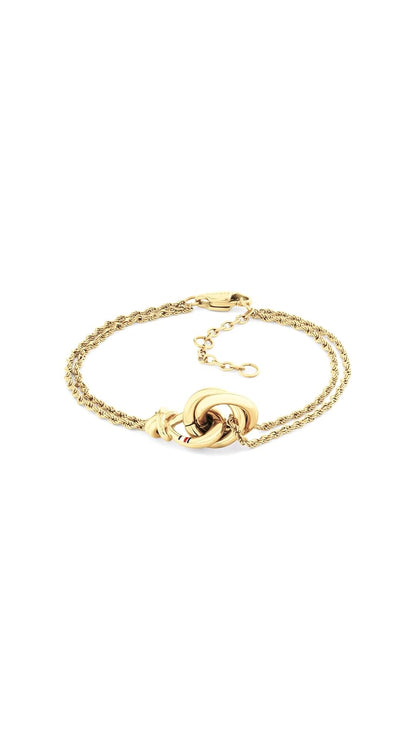 Tommy Hilfiger - Pulsera para Mujer 2780991 Nautical Knot - Acero Inoxidable con Baño IP Dorado - Diseño de Doble Cadena con Nudo Náutico