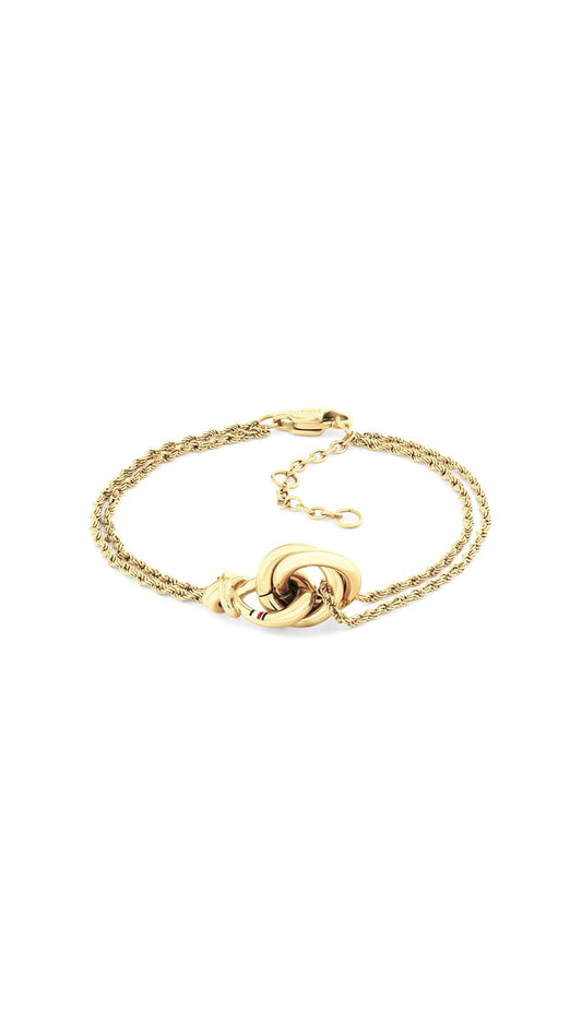 Tommy Hilfiger - Pulsera para Mujer 2780991 Nautical Knot - Acero Inoxidable con Baño IP Dorado - Diseño de Doble Cadena con Nudo Náutico
