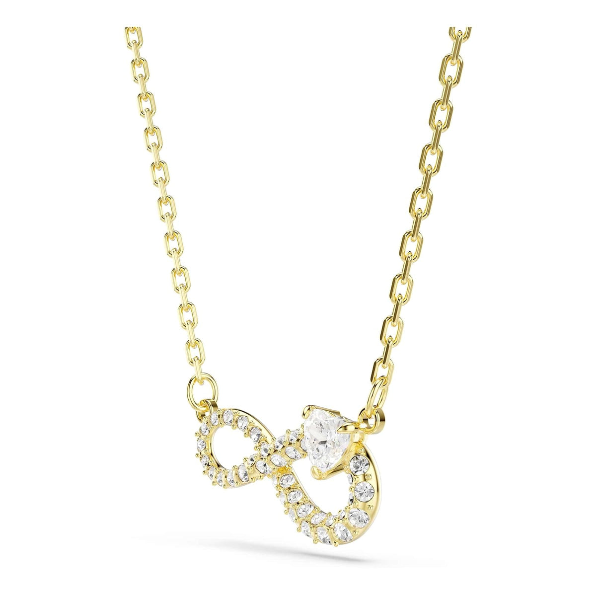 Collar Swarovski Hyperbola, corte corazón, pavé, infinito, blanco, baño en tono oro
