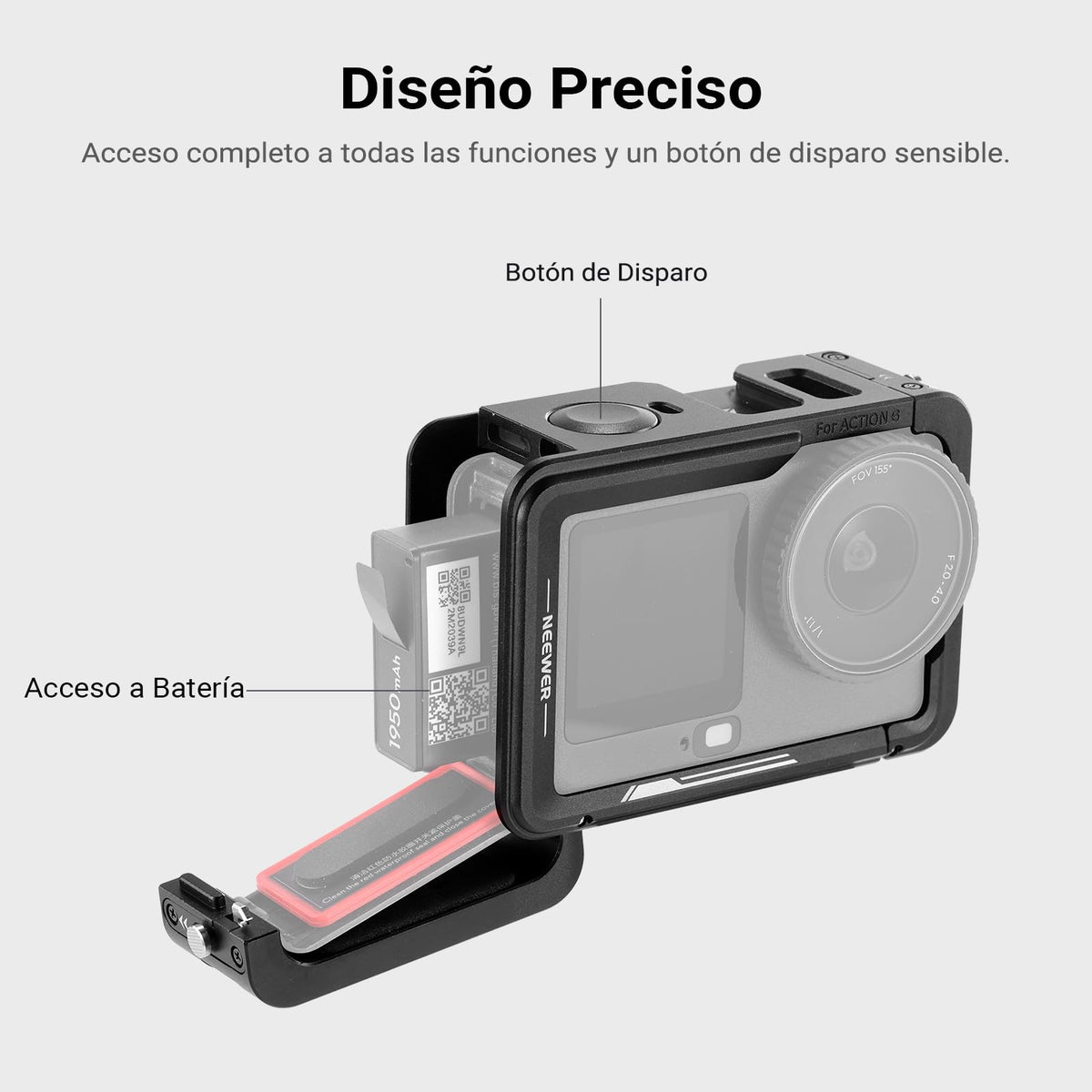 NEEWER - Jaula de cámara para Osmo Action 6, estabilizador Ligero de Metal con Zapato fría y Rosca de 1/4 Pulgadas, Compatible con dji Mic Adaptador magnético de liberación rápida, Accesorios de