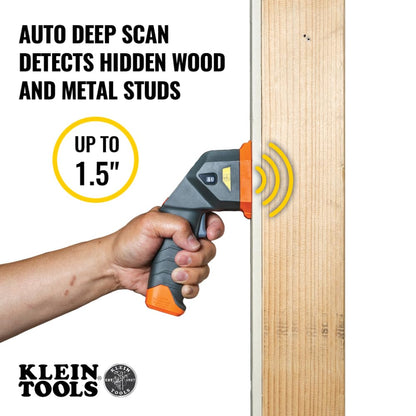 Klein Tools ESF150LL - Buscador electrónico de pernos con láser de línea cruzada, nivel de burbuja, clase láser 3R; ≤5 mW; 15 pies en todas las direcciones, para pernos de madera y metal, alerta LED y