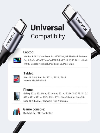 UGREEN - Cable de carga rápida con velocidad de transferencia de datos de 480 Mbps, computadoras tipo C a smartphones, sincronización de datos de 1 m, color negro