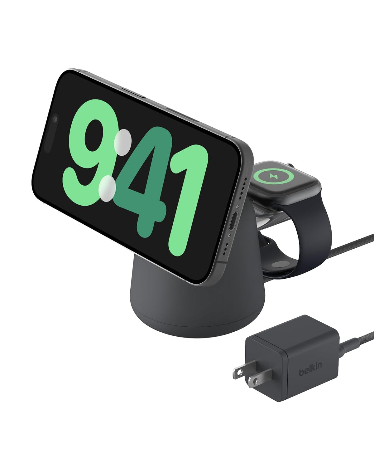 Belkin MagSafe 2 en 1 Base de Carga inalámbrica MagSafe 15W Cargador de iPhone de Carga rápida Compatible con iPhone 12 en adelante, AirPods y Apple Watch