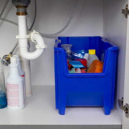 Akro-Mils 13014 Stak-N-Store Stacking Hopper Front Plastic Storage Bin, Blue, Case of 4