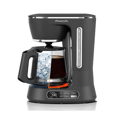 PowerXL Cafetera Programable 12 Tazas para Café Frío y Caliente, CM0122 | Panel digital para tener tu café listo cuando desees, con sistema de goteo Vortex para un sabor intenso y fresco