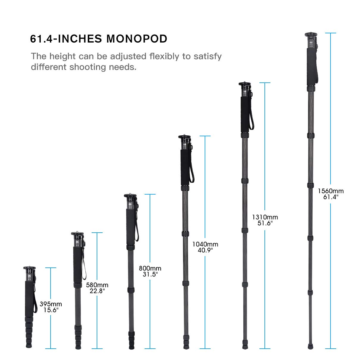 Sirui 61.4" Monopié Fotográfico de Cámara, Monopié de Video de Fibra de Carbono, Carga Máxima de 10kg para Cámaras, DSLR, Videocámara - AM-326M